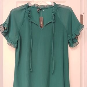 Elegant Green Ruffle Sleeve Blouse
